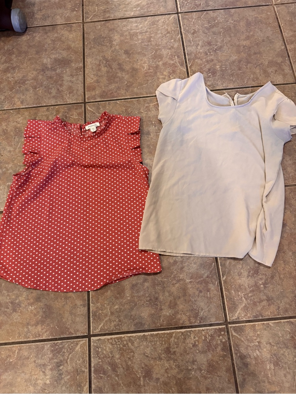 BUNDLE! Monteau Polka Dot Sleeveless Ruffle Top and Cream Satin Top